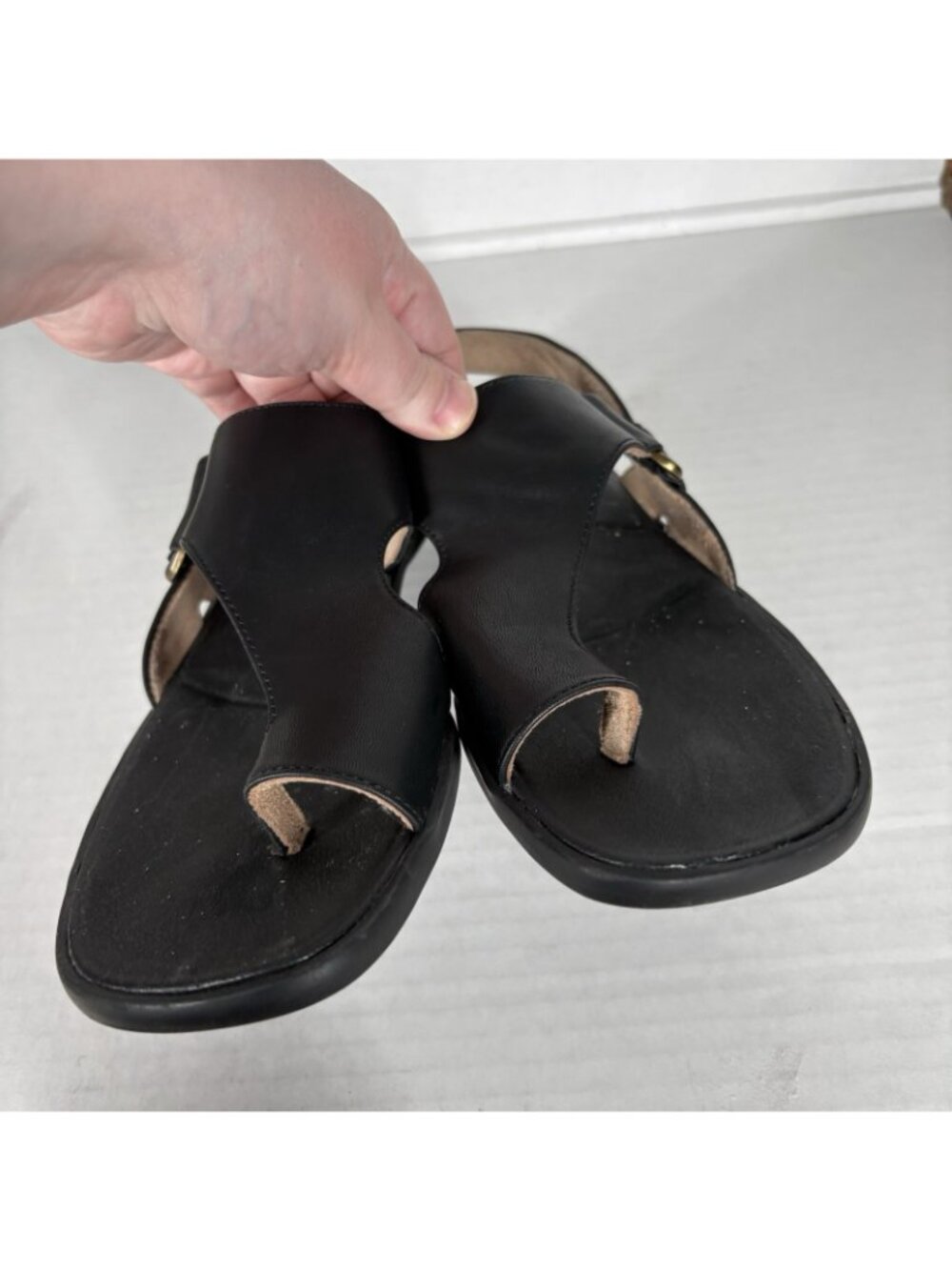 SOUL Naturalizer Women 8.5M Black Faux Leather Comfort Freya Flat Sandals - Picture 7 of 12